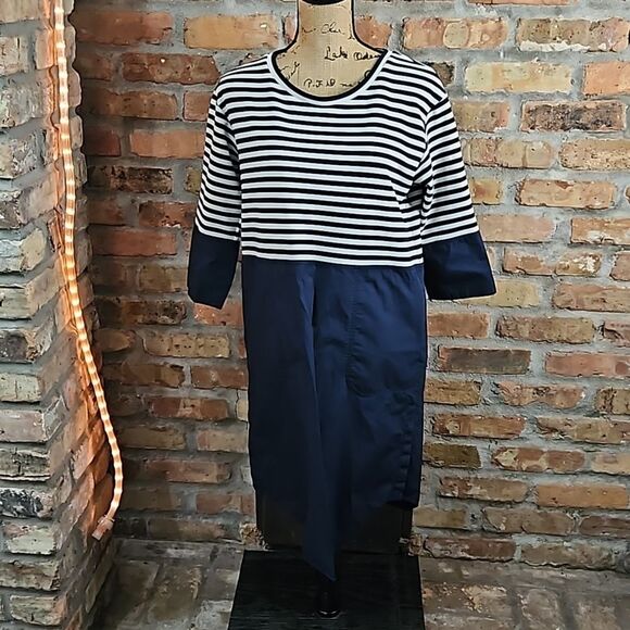 COS Navy & White Oversized Striped Shift dress Small - Picture 1 of 15